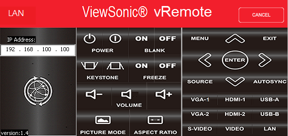 DLP-проектор ViewSonic LS830, vRemote